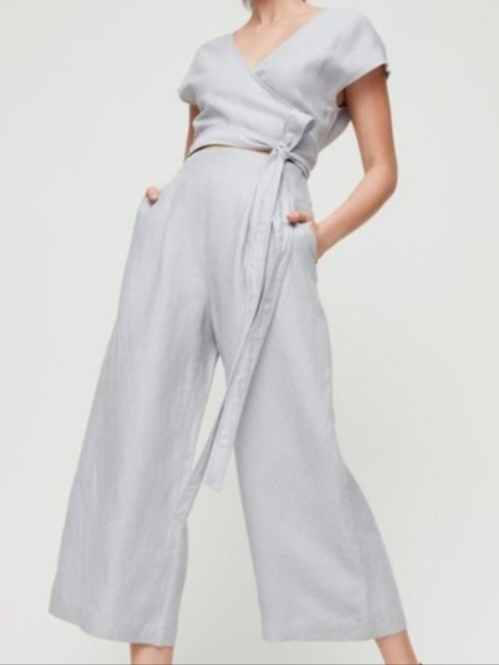 Aritzia Wilfred Brax Jumpsuit Gray Linen Blend Size Small